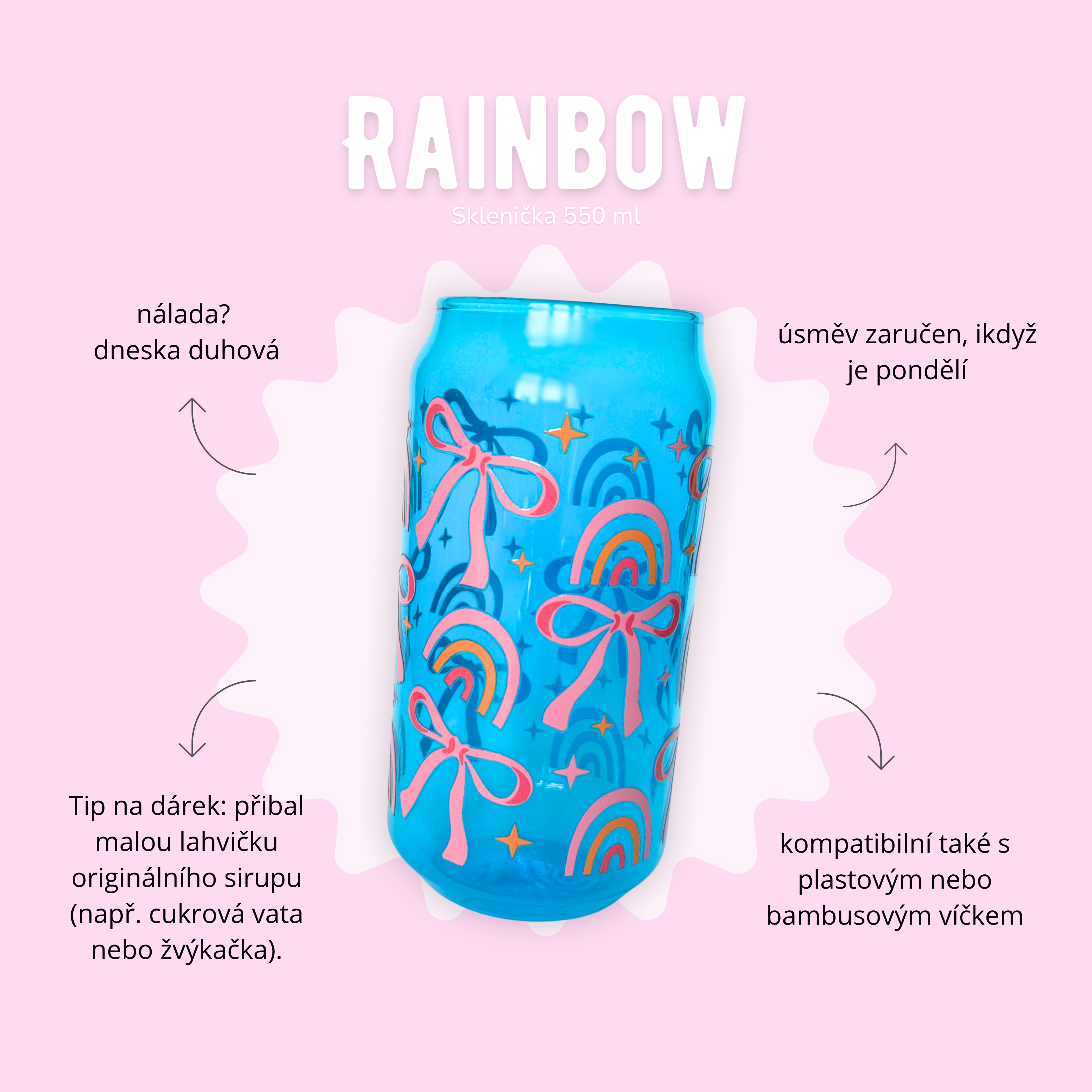 Sklenička 550 ml modrá - Rainbow