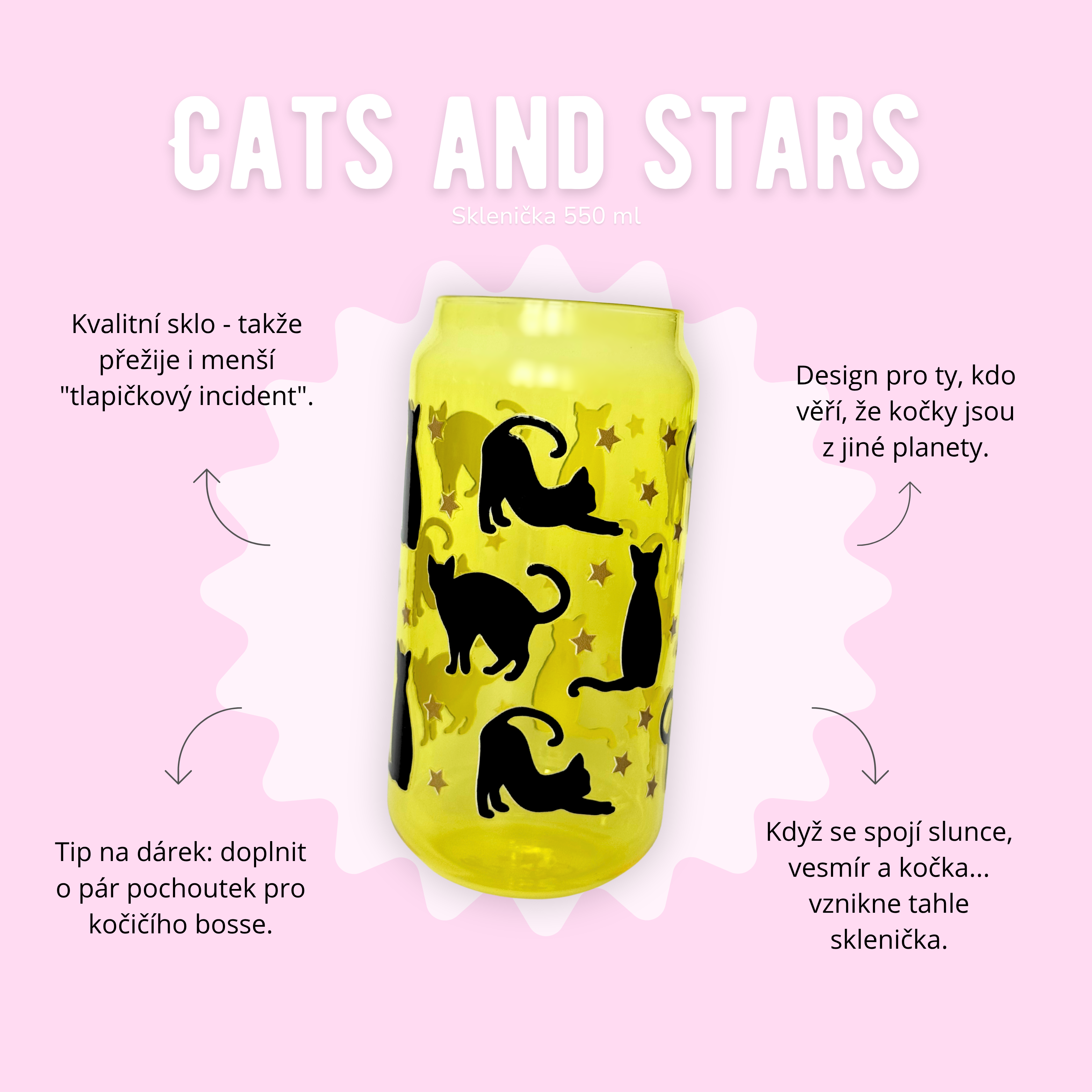 Sklenička 550 ml žlutá - Cats and stars