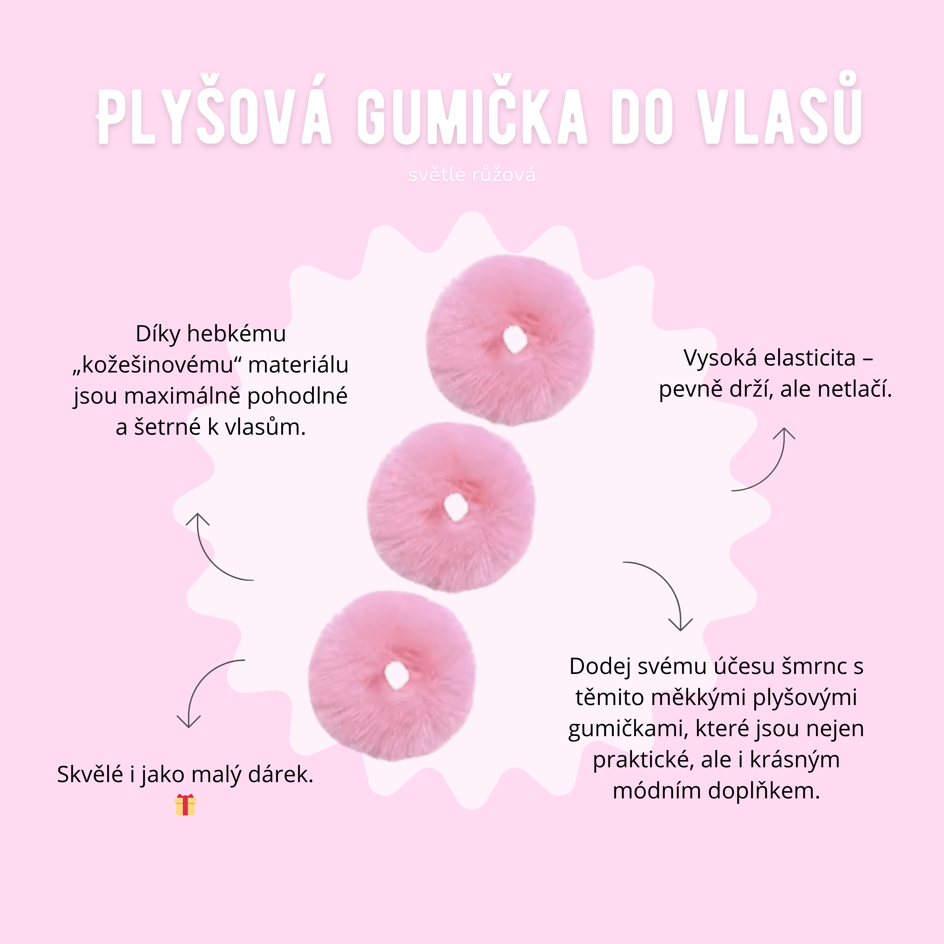 Plyšová gumička do vlasů - světle růžová