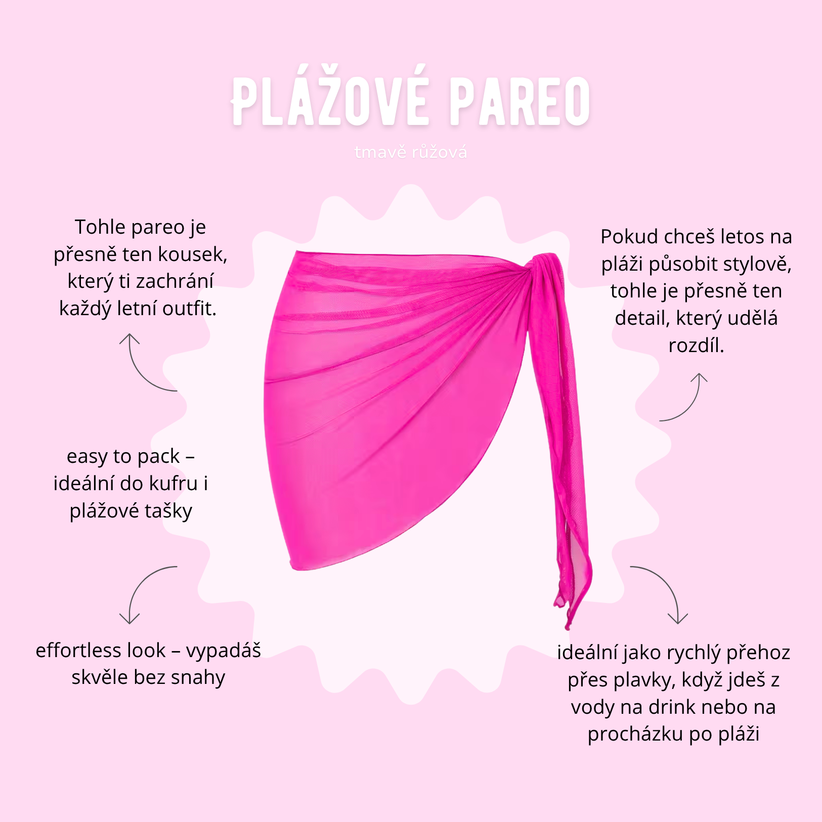 Plážové pareo - tmavě růžová