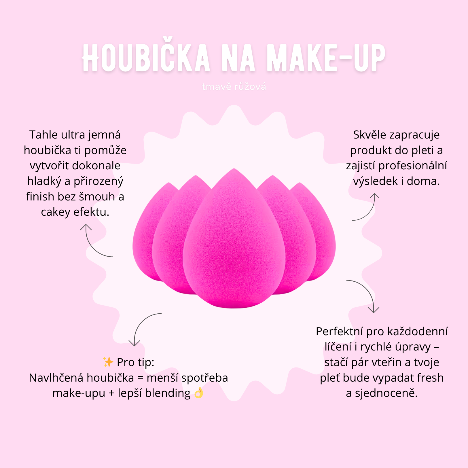 Houbička na make-up - tmavě růžová