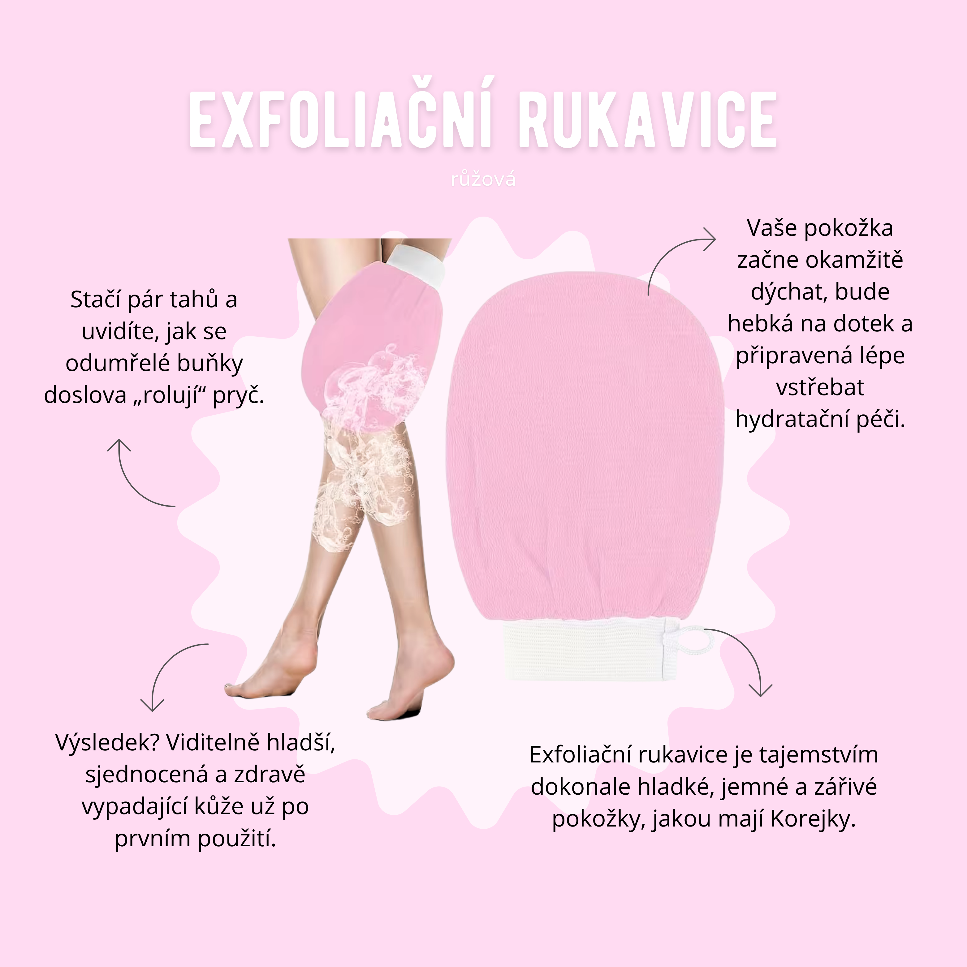 Korejská exfoliační rukavice - růžová