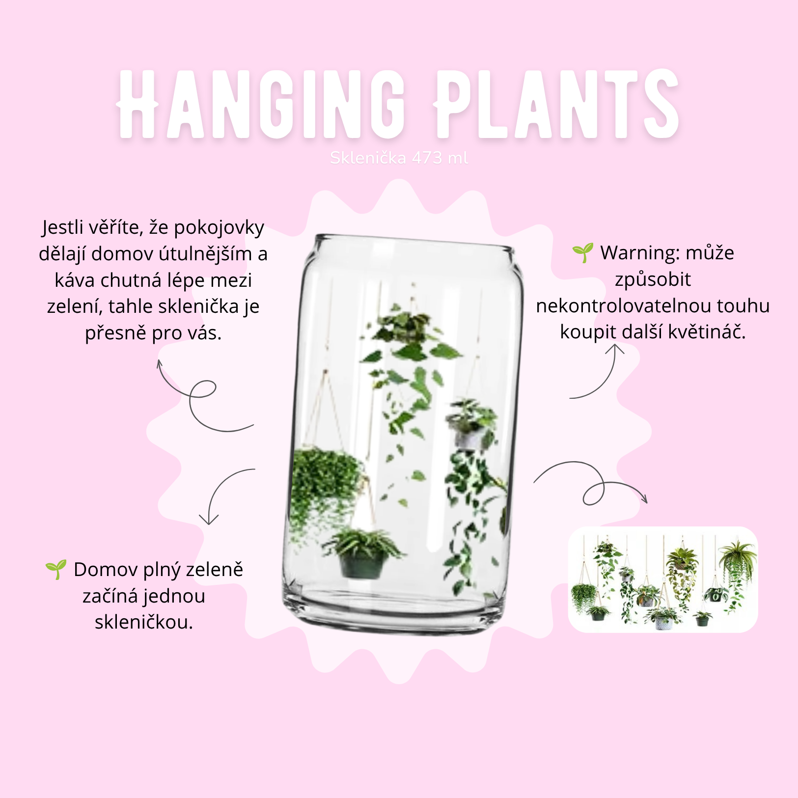 Sklenička 473 ml - Hanging Plants