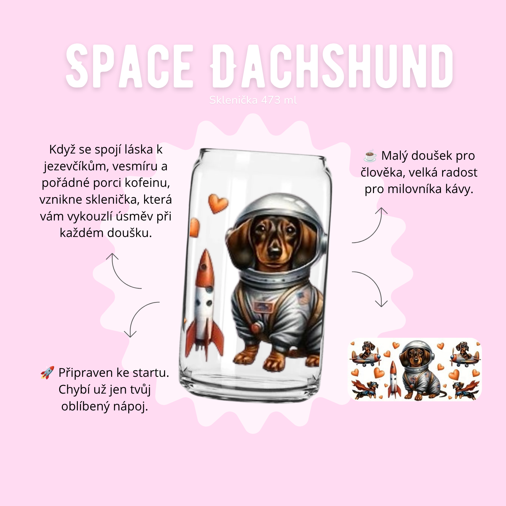 Sklenička 473 ml - Space Dachshund