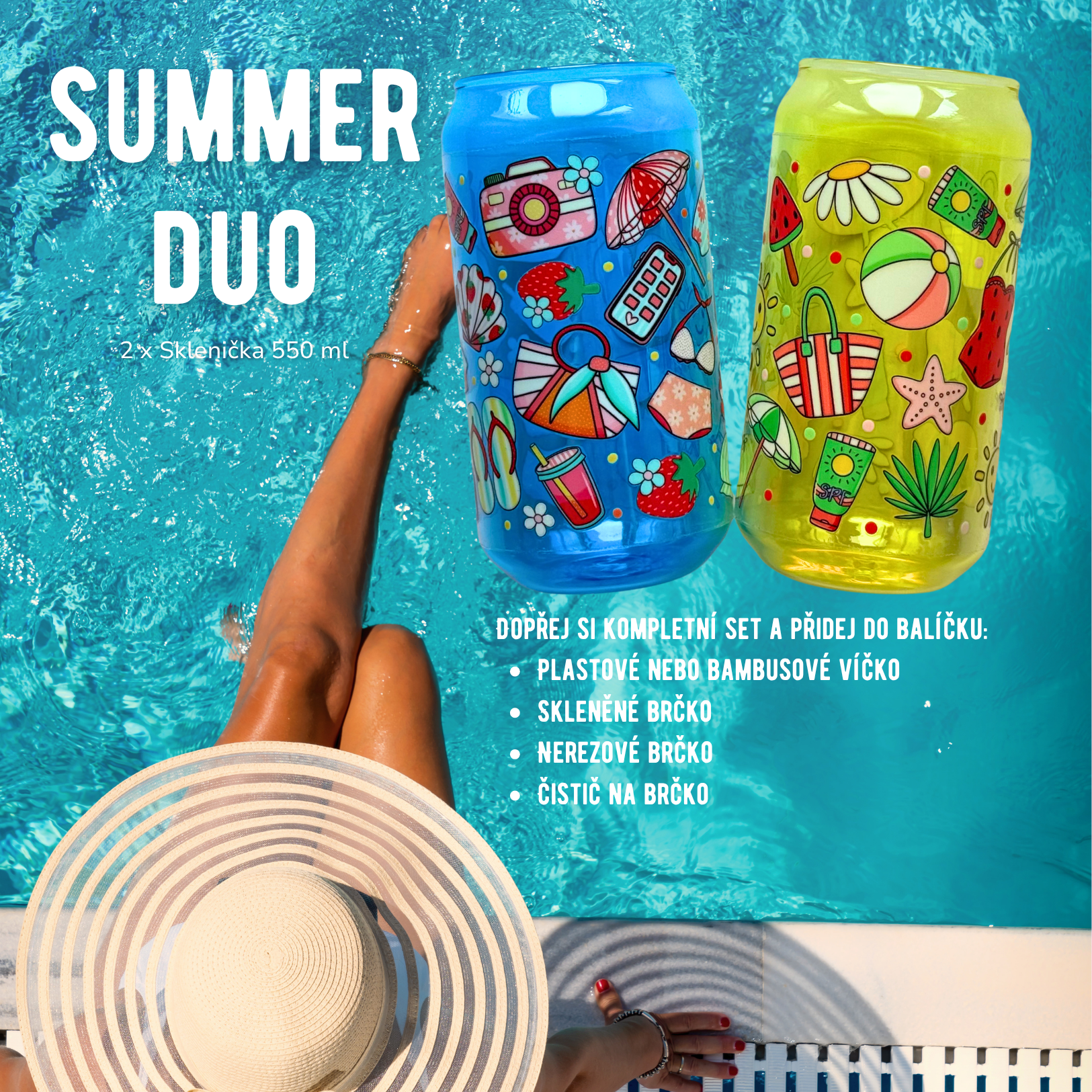 Letní sada dvou skleniček s potiskem 550 ml