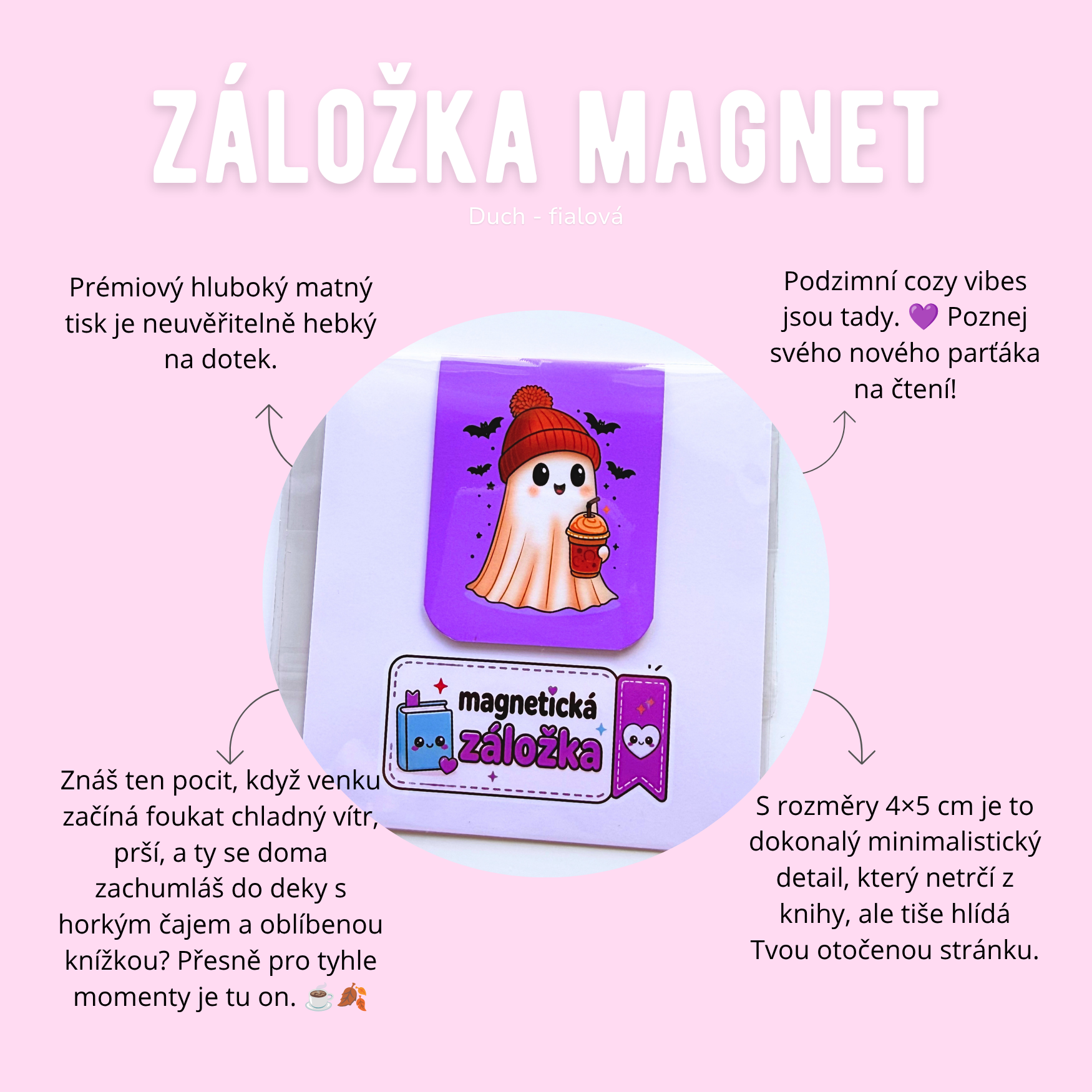 Magnetická záložka Ghost fialová 4*5cm