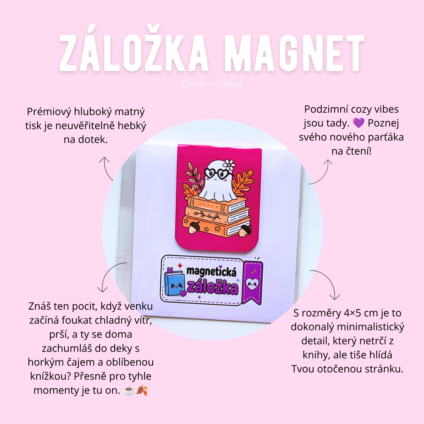 Magnetická záložka Ghost růžová 4*5cm