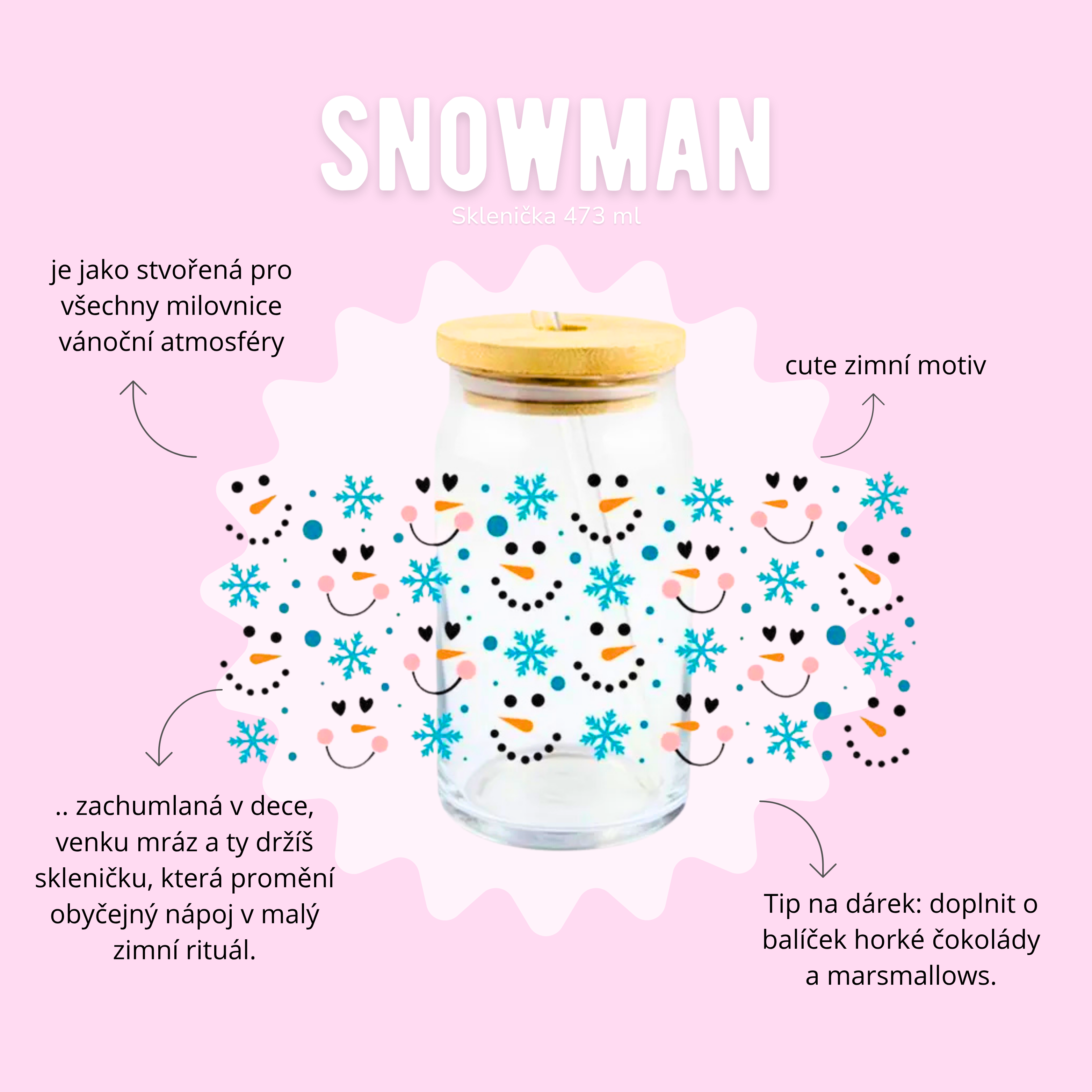 Sklenička 473 ml - snowman
