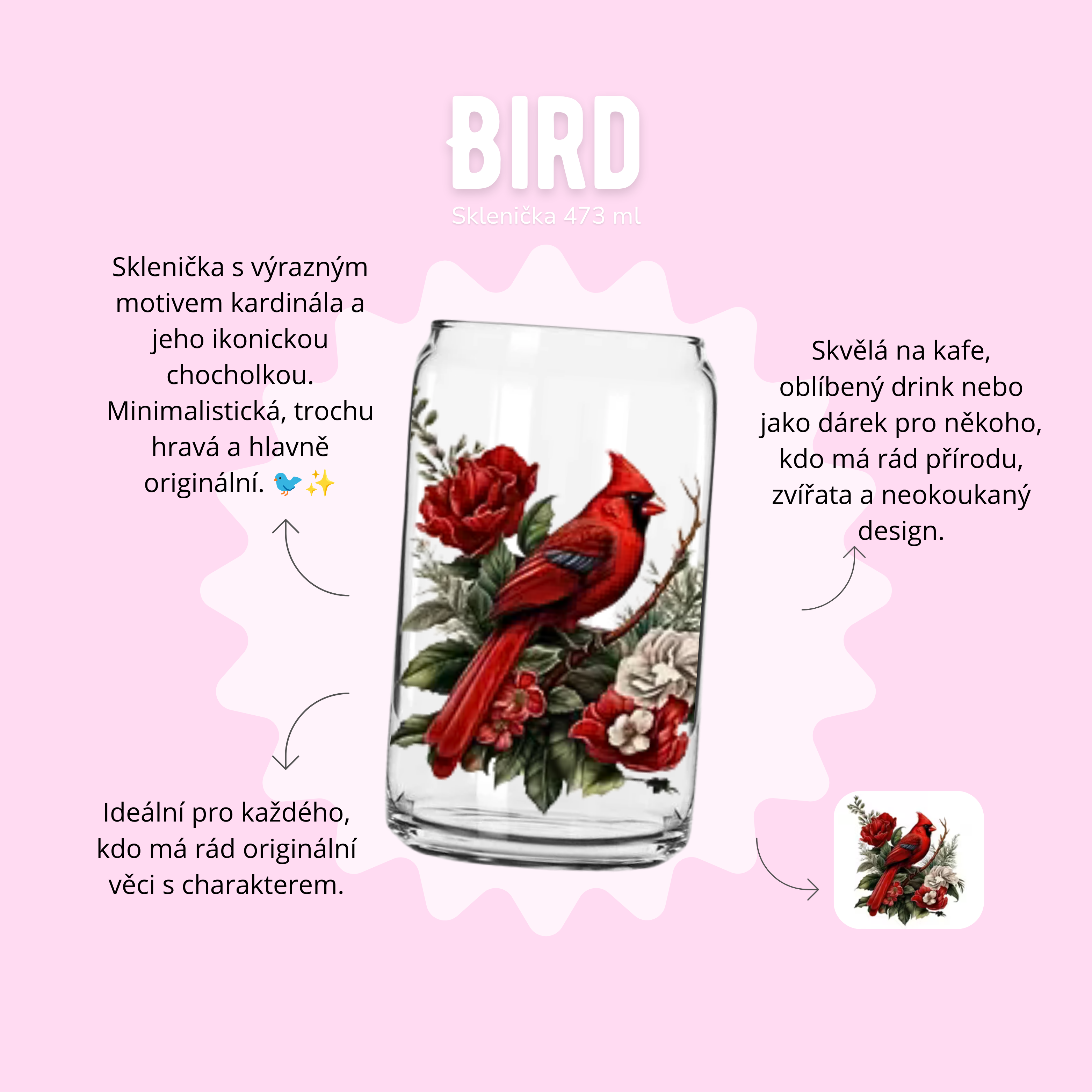 Sklenička 473 ml - bird