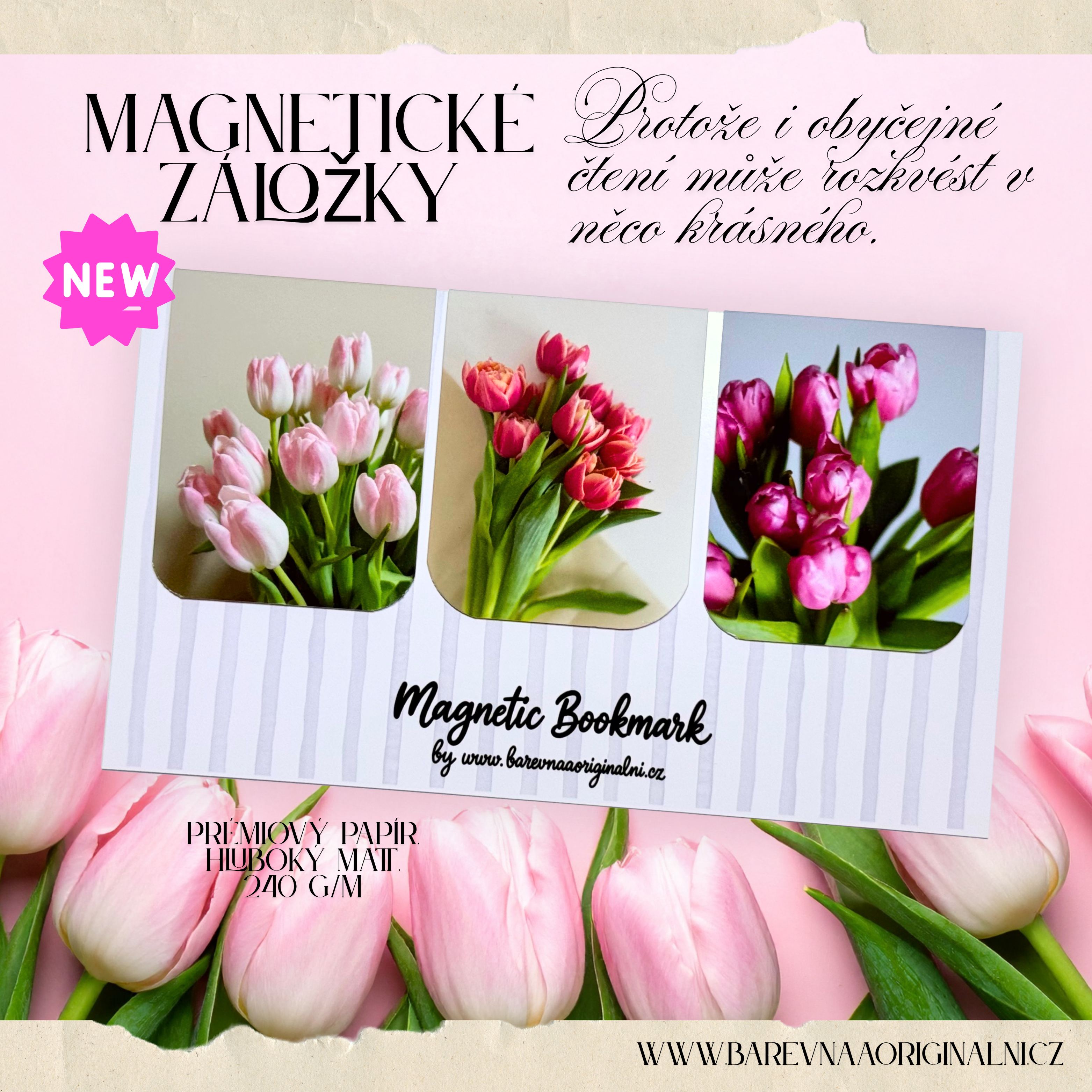 Magnetické záložky 3 ks - tulipány