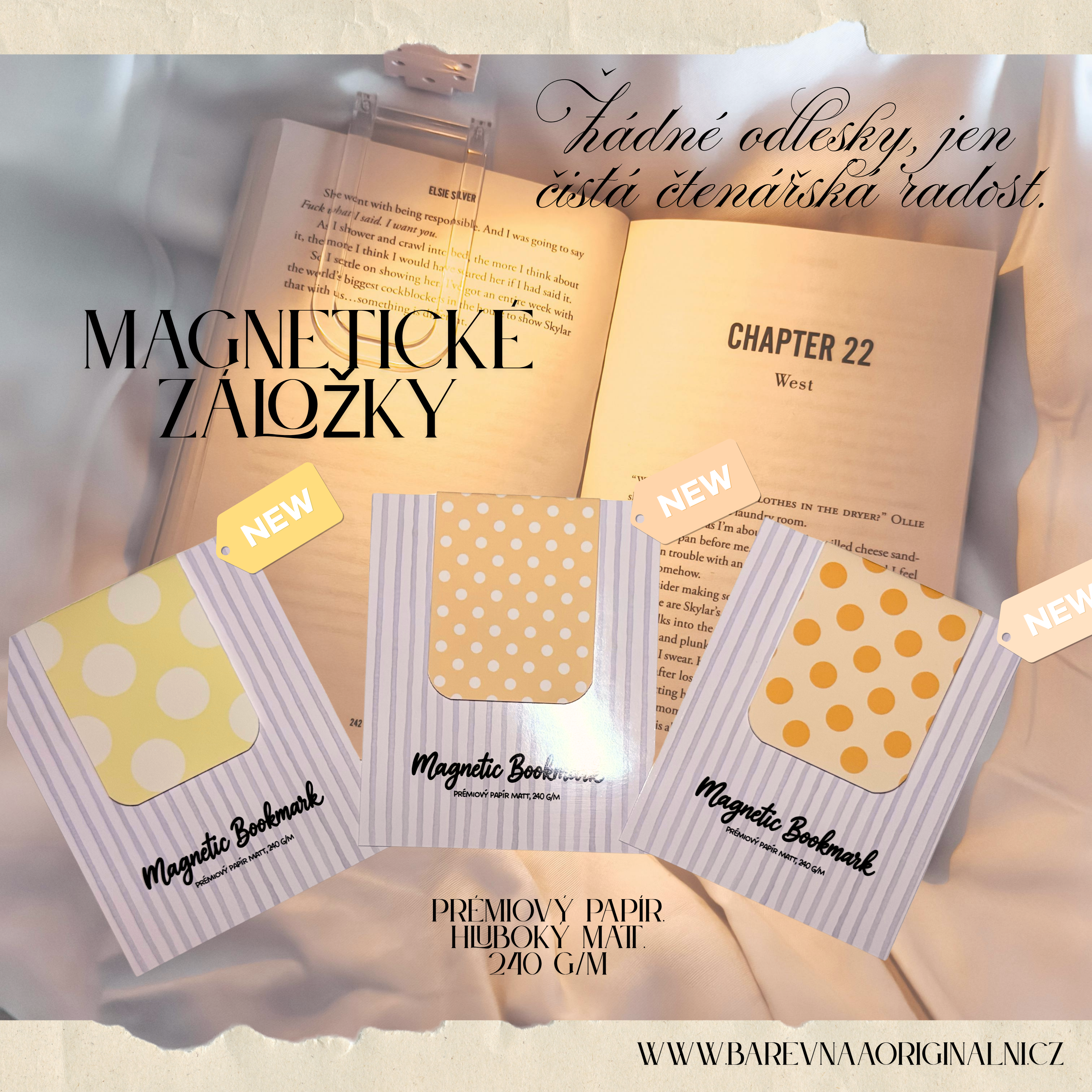 Magnetické papírové záložky 3 ks - žlutá