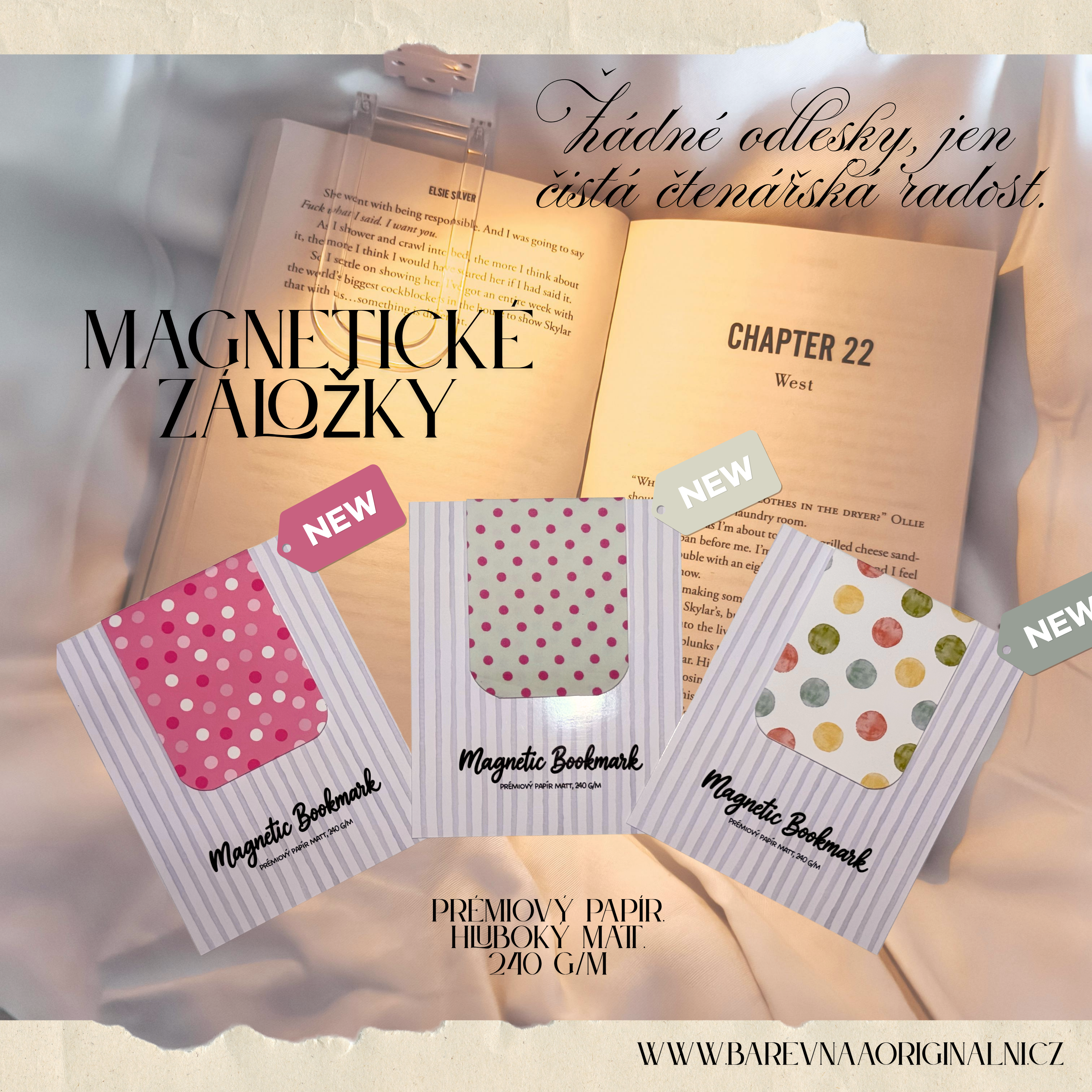Magnetické papírové záložky 3 ks - barevná