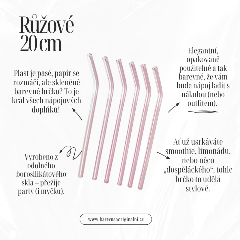 Zahnuté brčko 20 cm - růžové