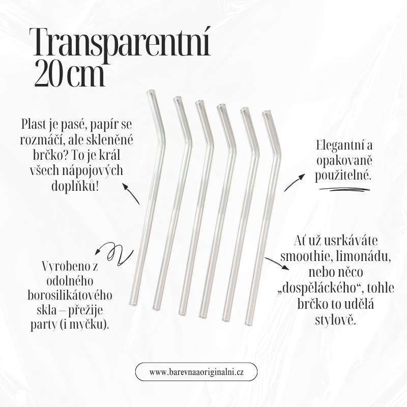 Zahnuté brčko 20 cm - transparentní