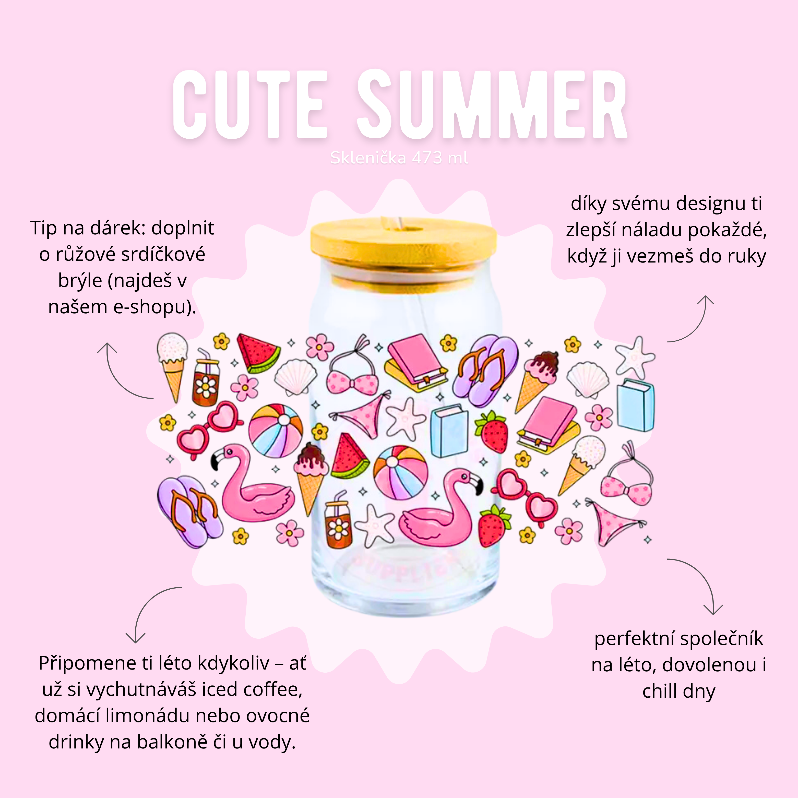 Sklenička 473 ml - cute summer