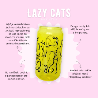 Sklenička 550 ml žlutá - Lazy cats