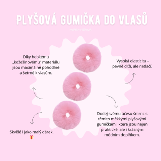 Plyšová gumička do vlasů - světle růžová