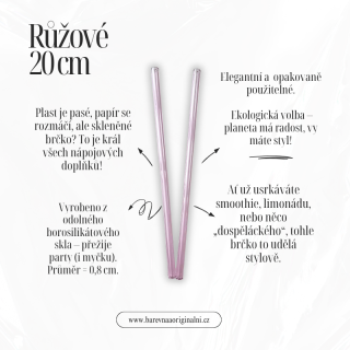 Rovné brčko 20 cm - růžové