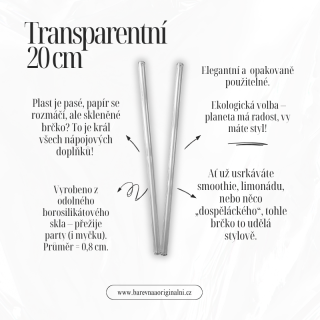 Rovné brčko 20 cm - transparentní