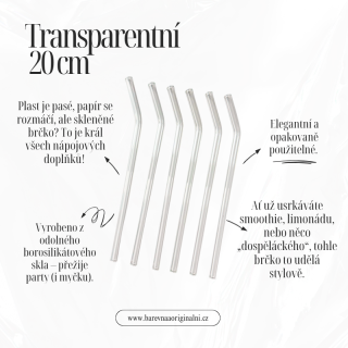 Zahnuté brčko 20 cm - transparentní