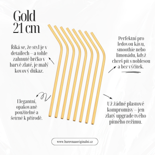 Zahnuté brčko 21 cm - nerez gold