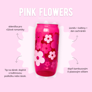 Sklenička 550 ml růžová - Pink flowers